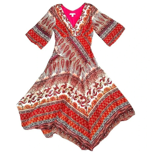 Westport 1962 Dress Womens 4 Scarf Hem Gold Metallic Thread Boho Midi - Picture 1 of 16